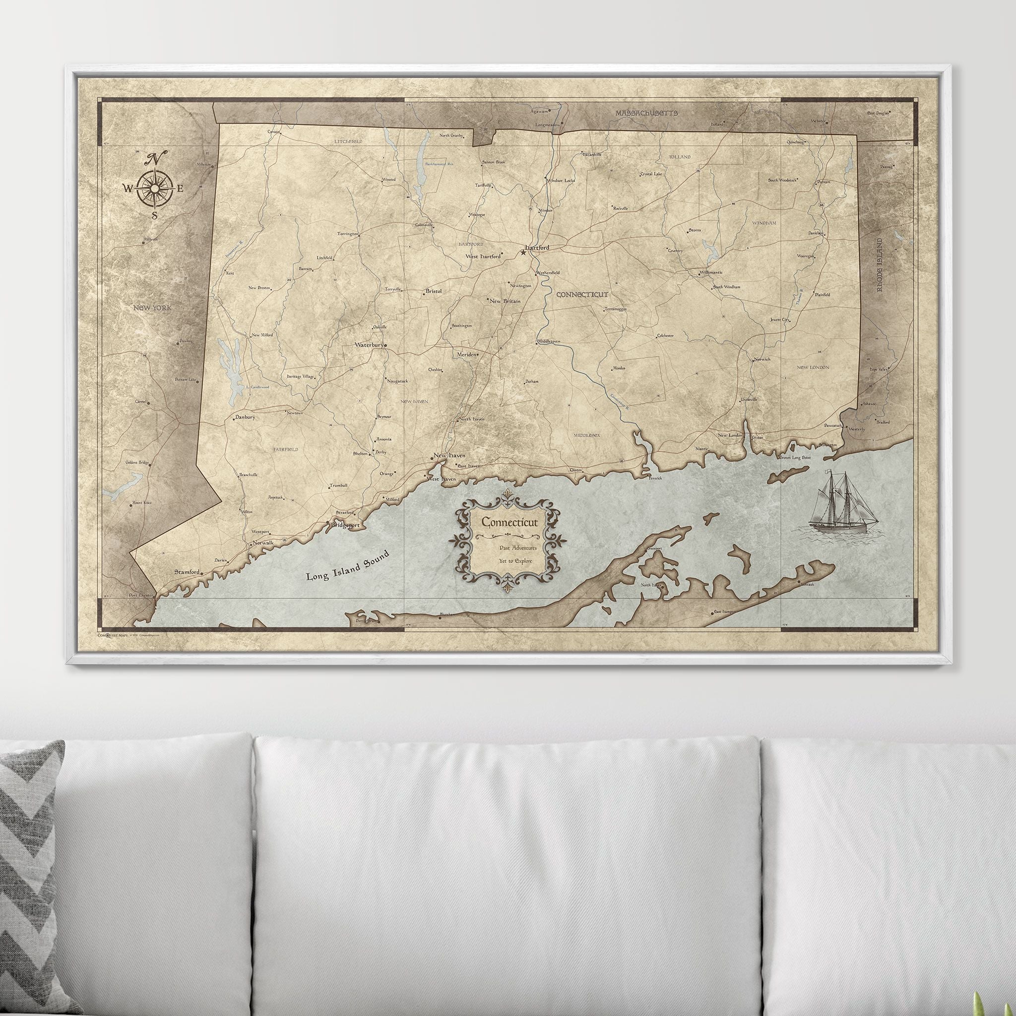 Push Pin Connecticut Map (Pin Board) - Rustic Vintage CM Pin Board