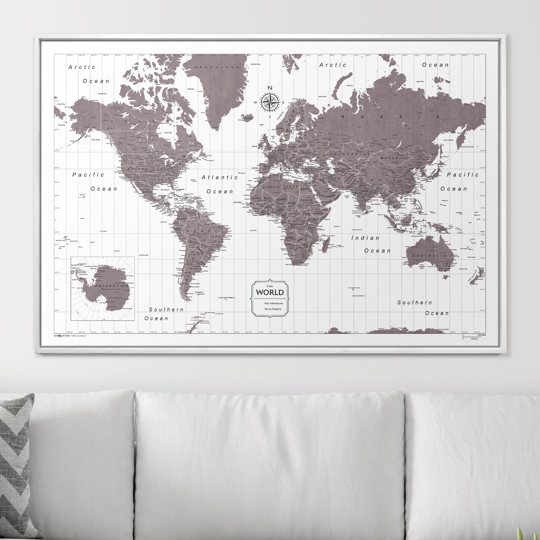 Push Pin World Map (Pin Board) - Dark Brown Color Splash CM Pin Board