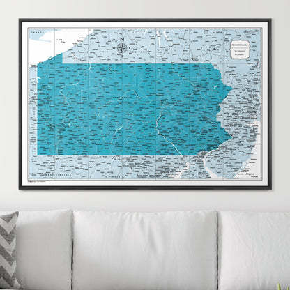 Push Pin Pennsylvania Map (Pin Board) - Teal Color Splash CM Pin Board