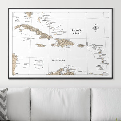 Push Pin Caribbean Map (Pin Board) - Light Brown Color Splash CM Pin Board