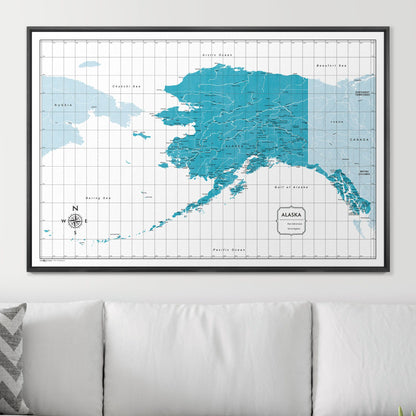 Push Pin Alaska Map (Pin Board) - Teal Color Splash CM Pin Board