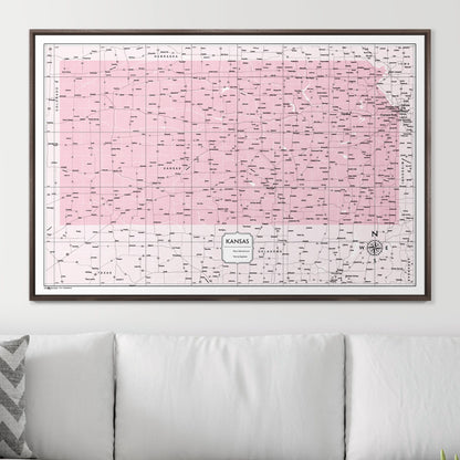 Push Pin Kansas Map (Pin Board) - Pink Color Splash CM Pin Board