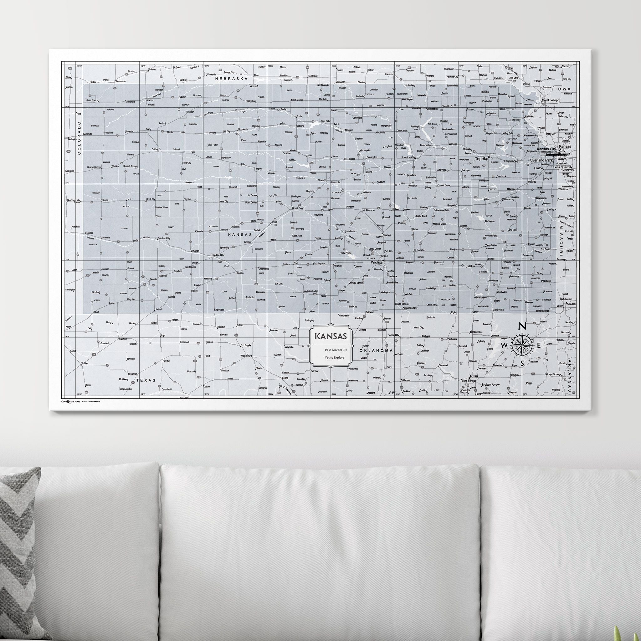 Push Pin Kansas Map (Pin Board) - Light Gray Color Splash CM Pin Board