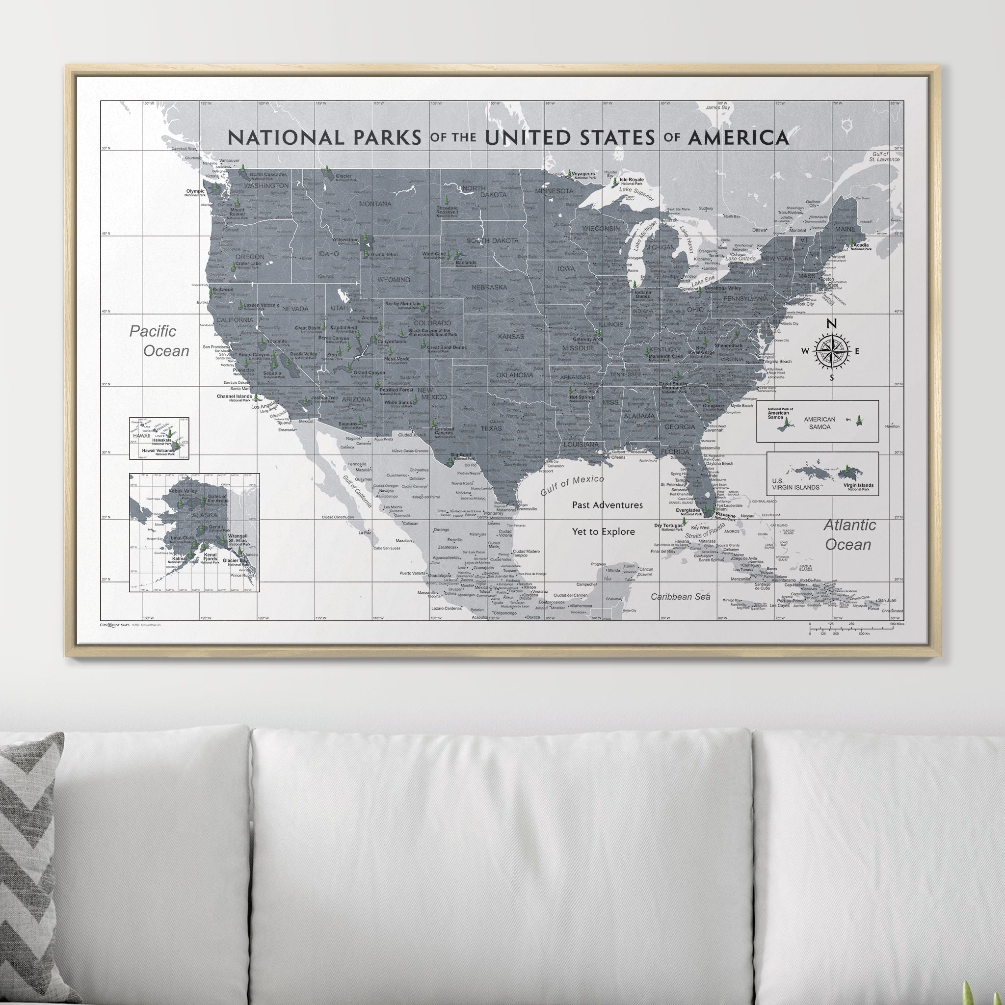 Push Pin National Parks Map (Pin Board) - Dark Gray Color Splash CM Pin Board