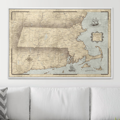 Push Pin Massachusetts Map (Pin Board) - Rustic Vintage CM Pin Board