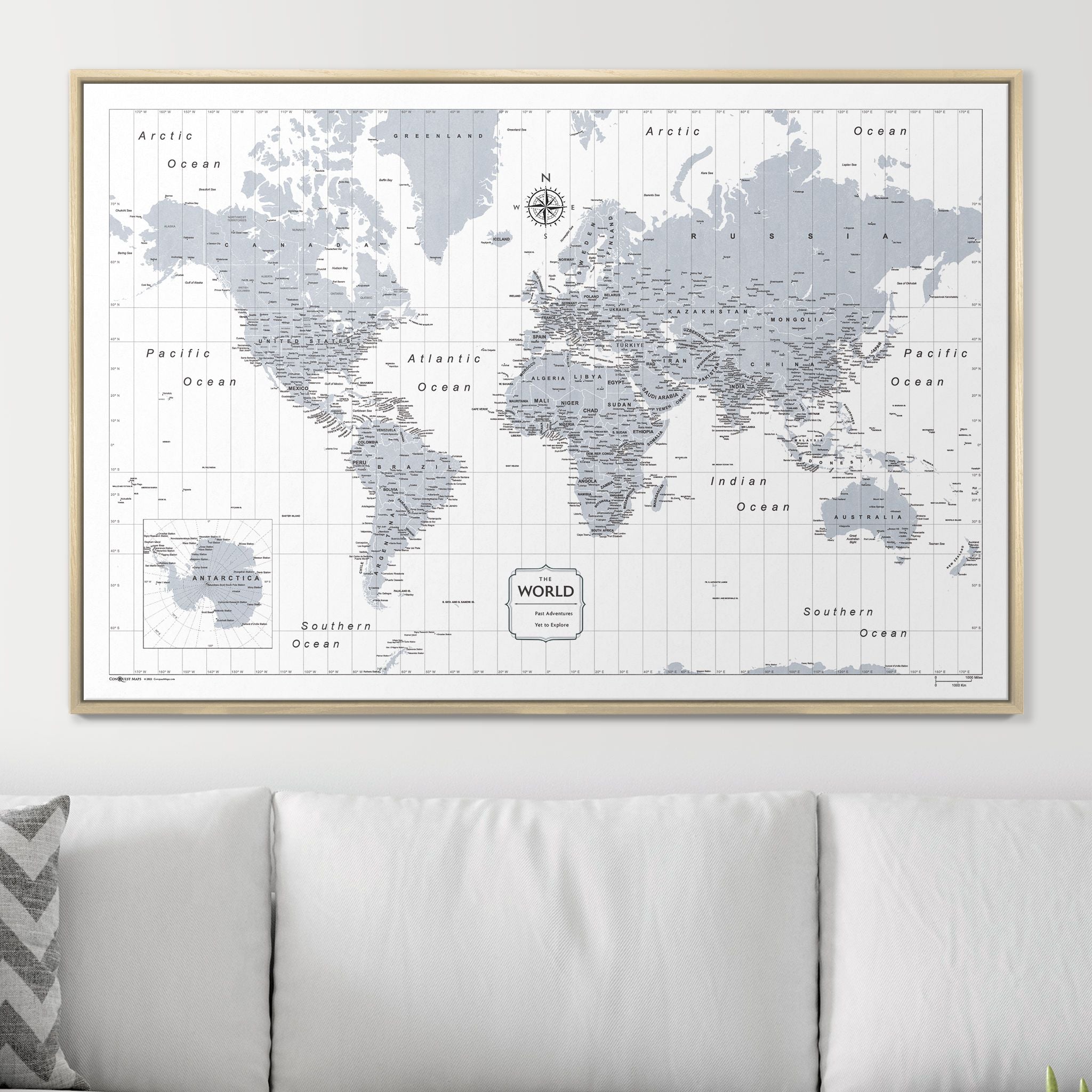 Push Pin World Map (Pin Board) - Light Gray Color Splash CM Pin Board