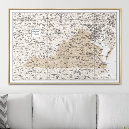 Push Pin Virginia Map (Pin Board) - Light Brown Color Splash CM Pin Board