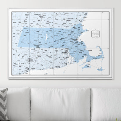 Push Pin Massachusetts Map (Pin Board) - Light Blue Color Splash CM Pin Board