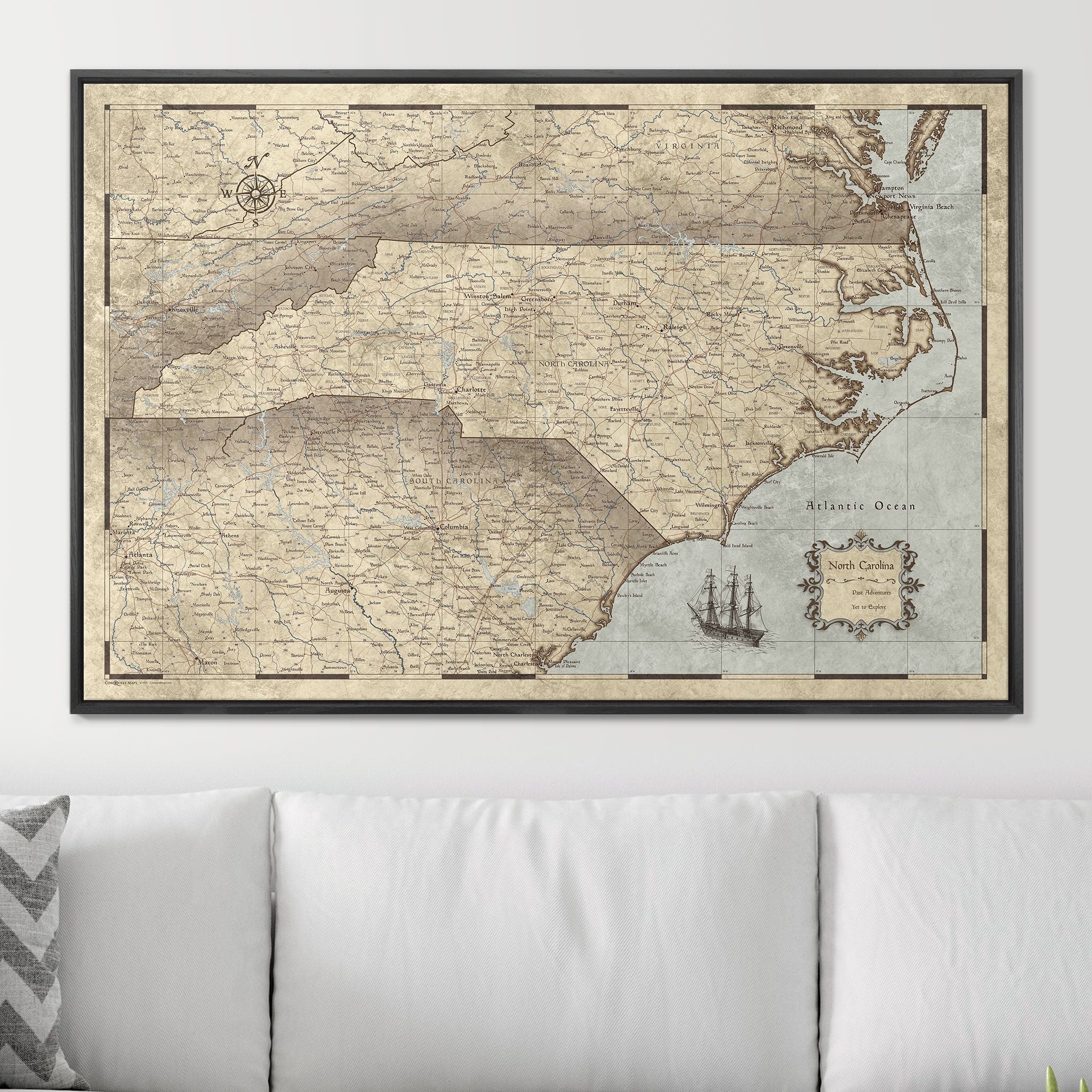 Push Pin North Carolina Map (Pin Board) - Rustic Vintage CM Pin Board