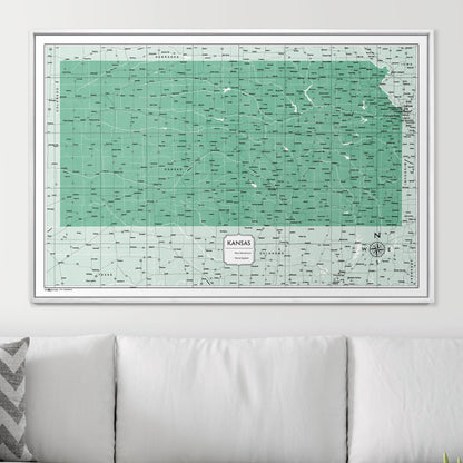 Push Pin Kansas Map (Pin Board) - Green Color Splash CM Pin Board