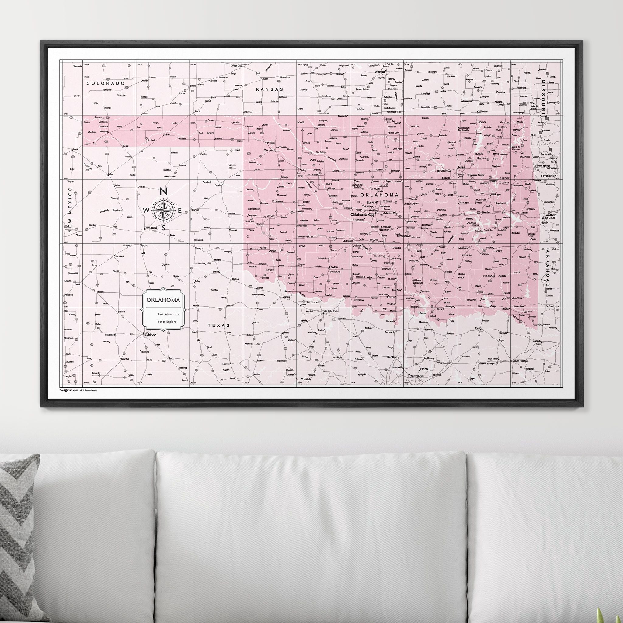 Push Pin Oklahoma Map (Pin Board) - Pink Color Splash CM Pin Board