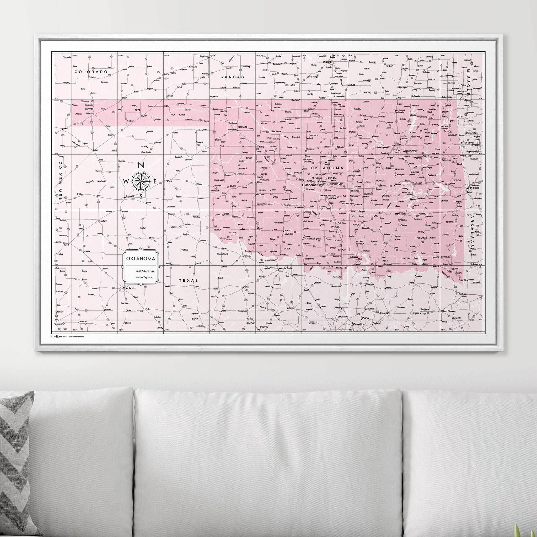 Push Pin Oklahoma Map (Pin Board) - Pink Color Splash CM Pin Board