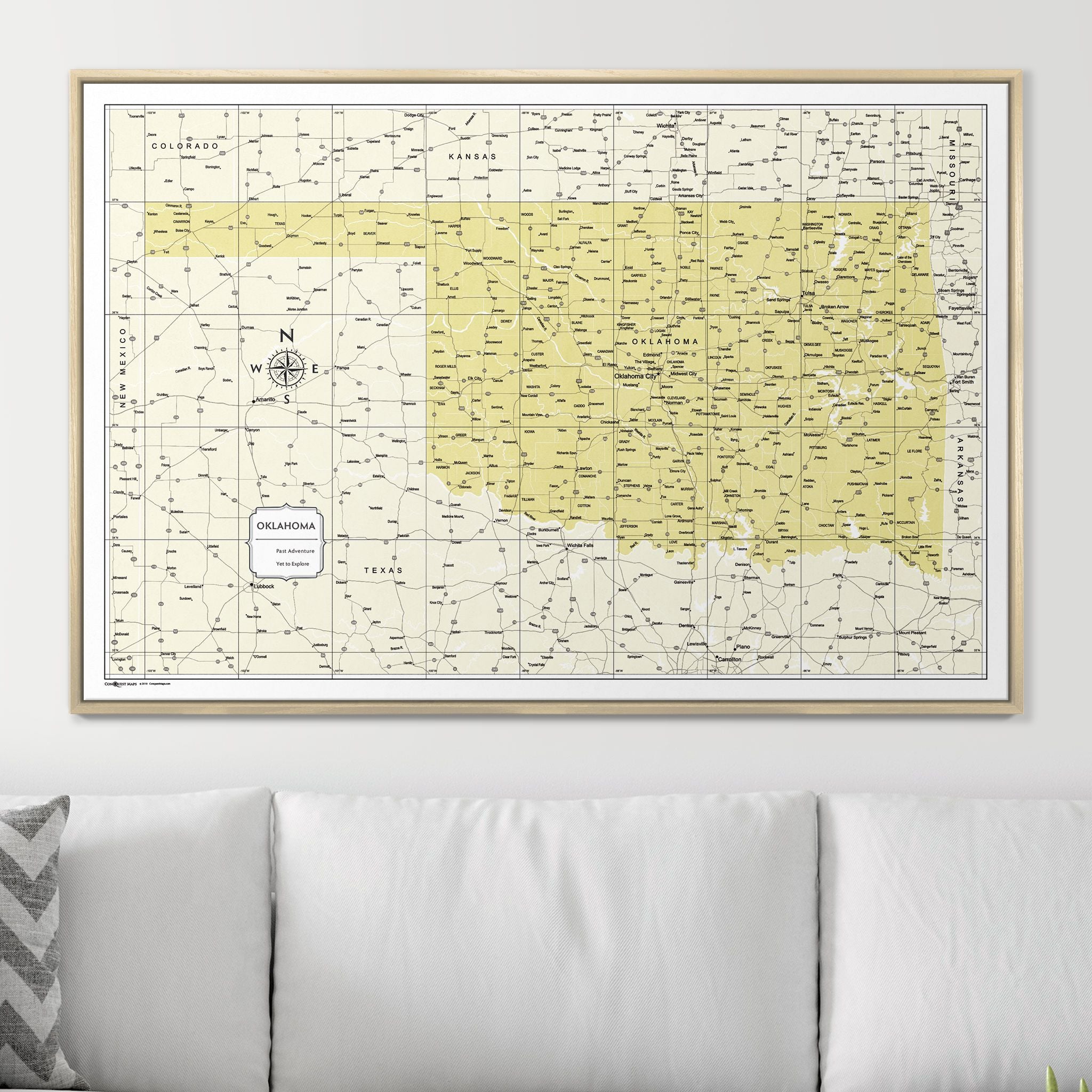 Push Pin Oklahoma Map (Pin Board) - Yellow Color Splash CM Pin Board