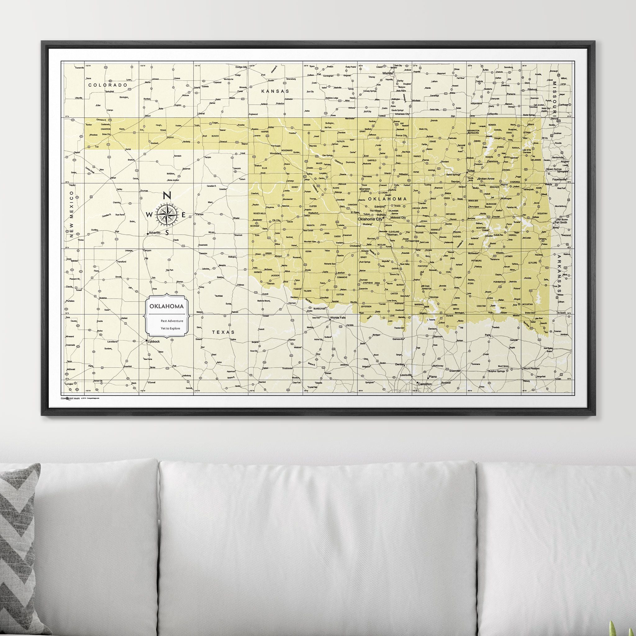 Push Pin Oklahoma Map (Pin Board) - Yellow Color Splash CM Pin Board