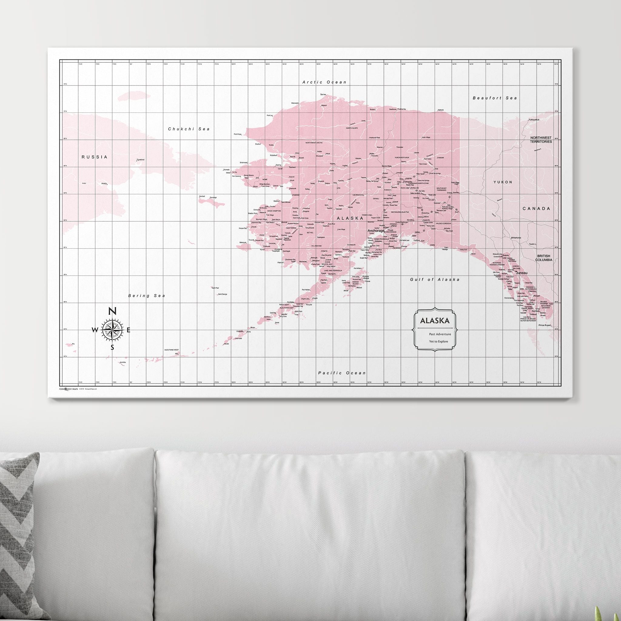 Push Pin Alaska Map (Pin Board) - Pink Color Splash CM Pin Board