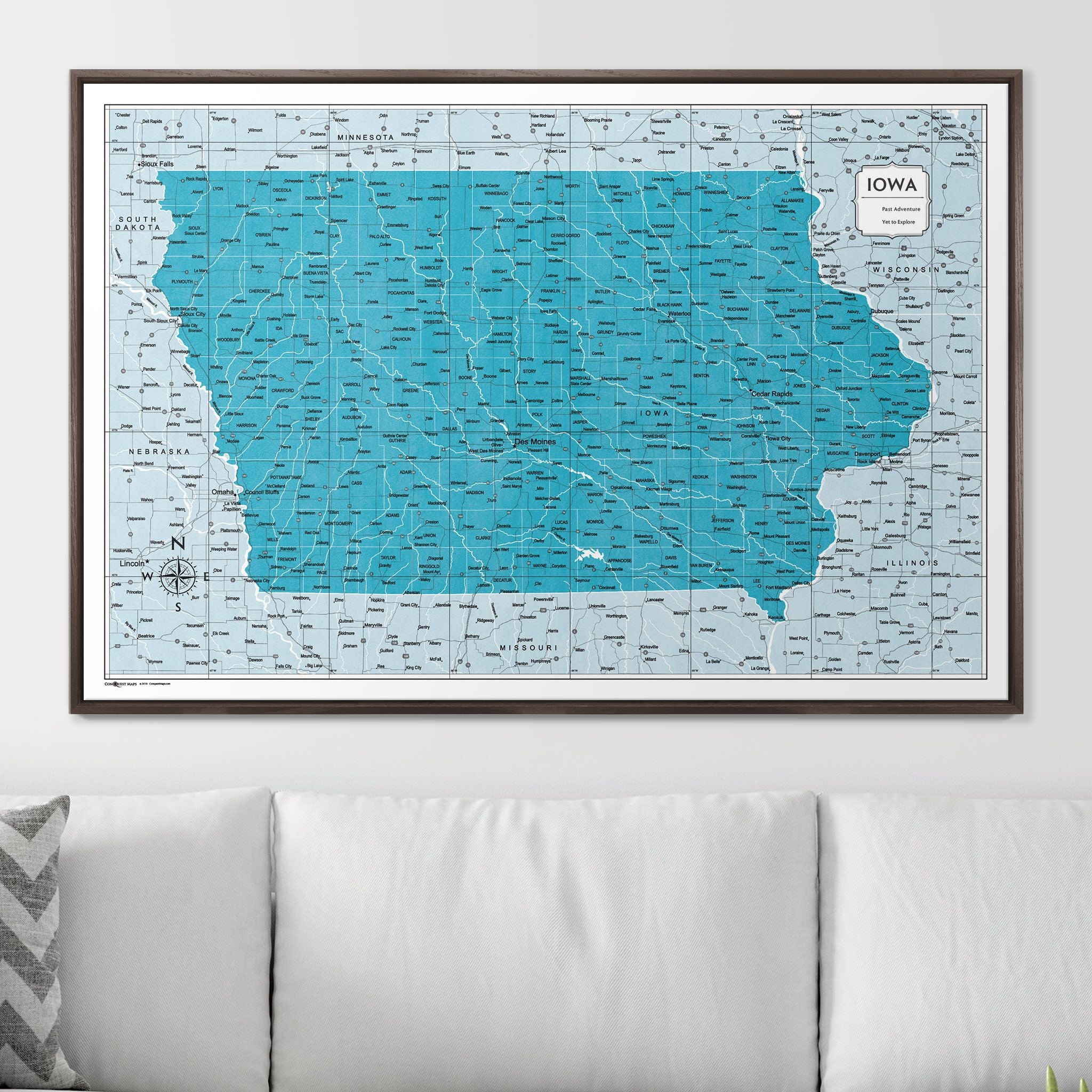 Push Pin Iowa Map (Pin Board) - Teal Color Splash CM Pin Board