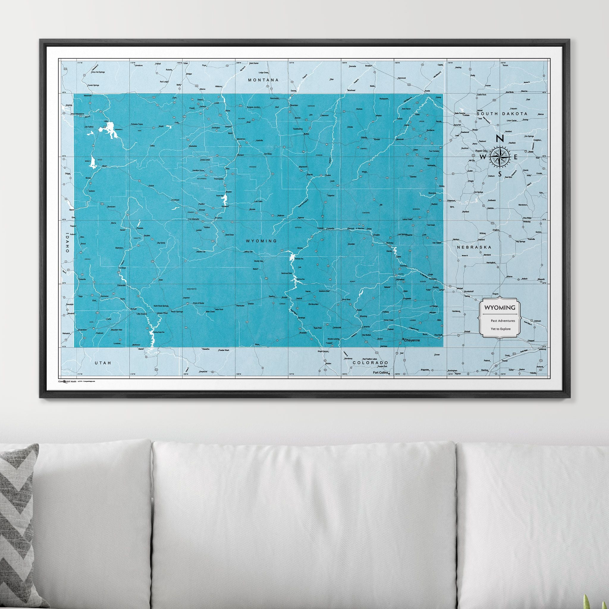 Push Pin Wyoming Map (Pin Board) - Teal Color Splash CM Pin Board