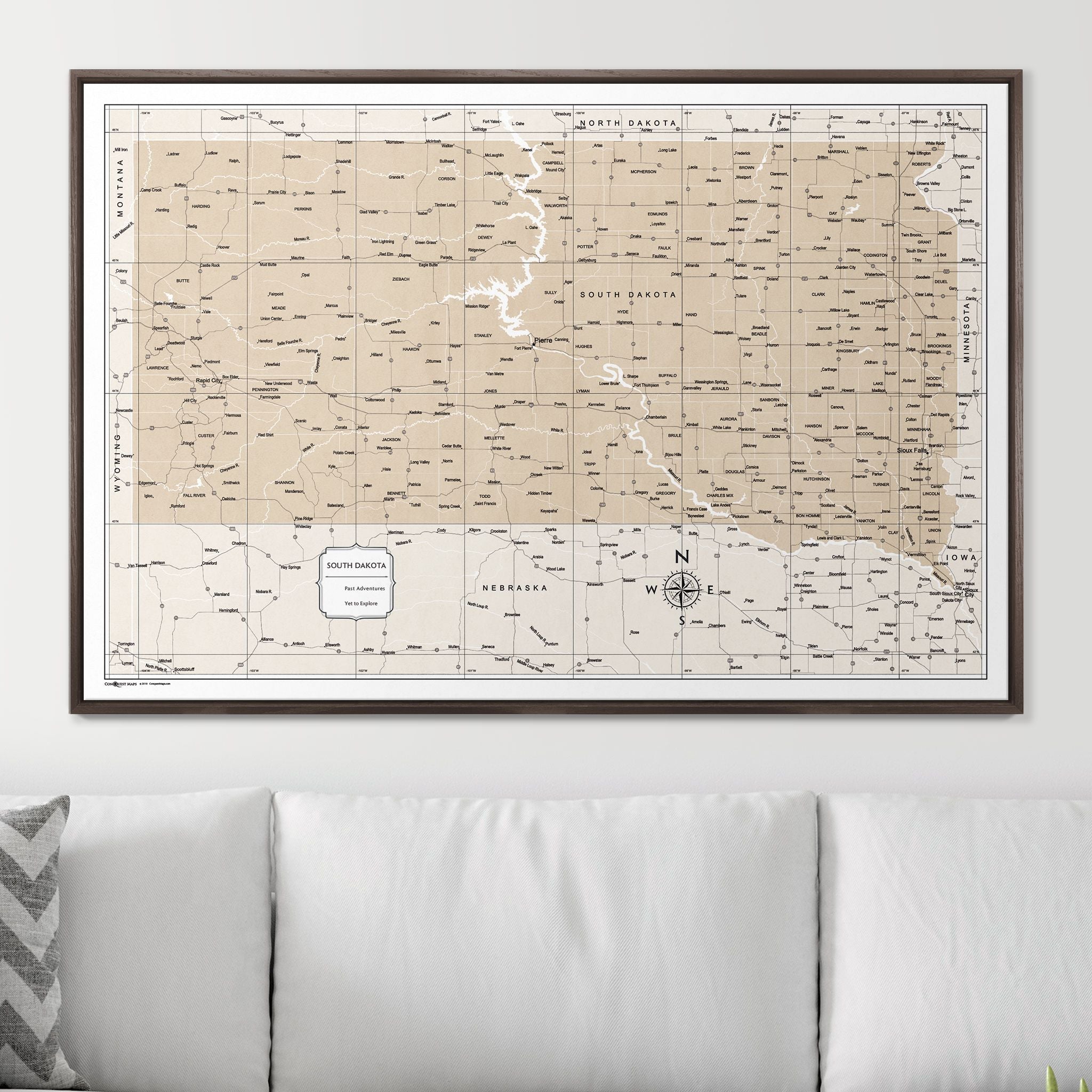 Push Pin South Dakota Map (Pin Board) - Light Brown Color Splash CM Pin Board