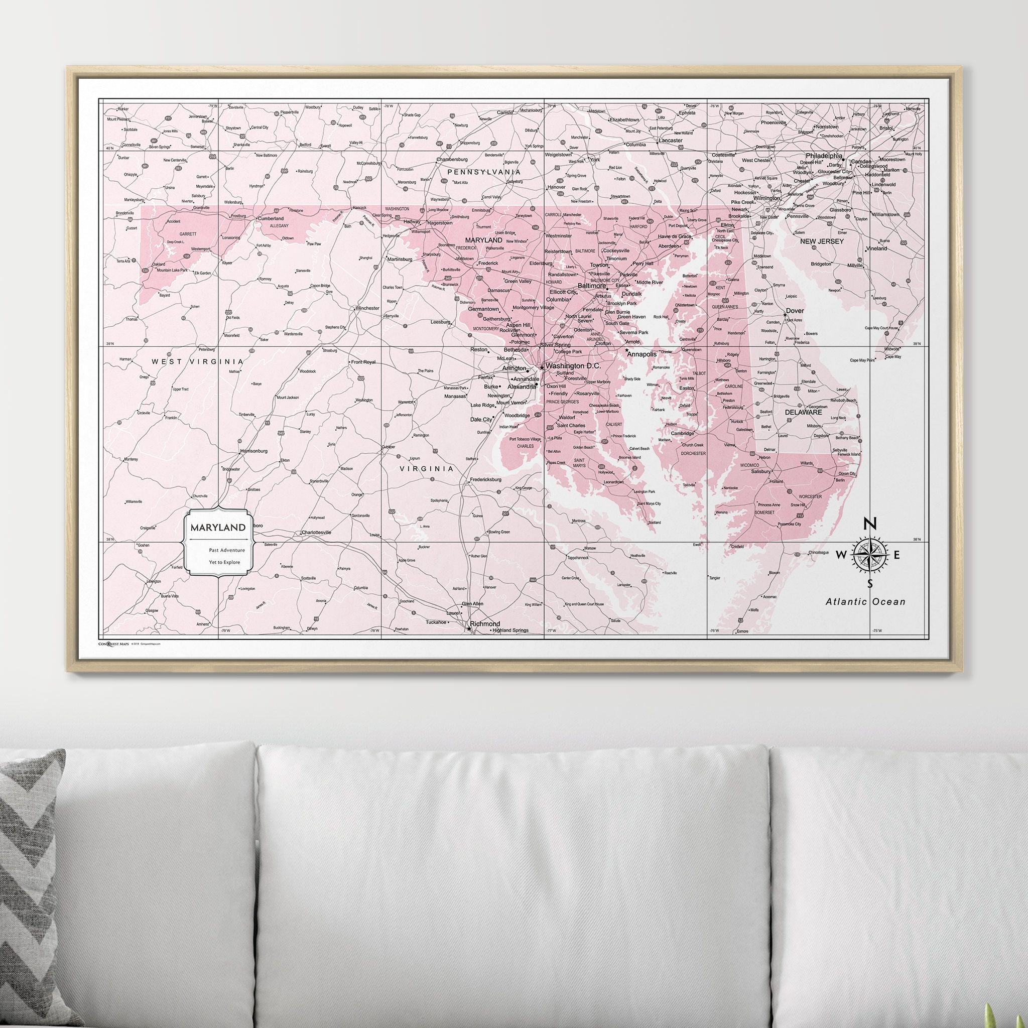 Push Pin Maryland Map (Pin Board) - Pink Color Splash CM Pin Board