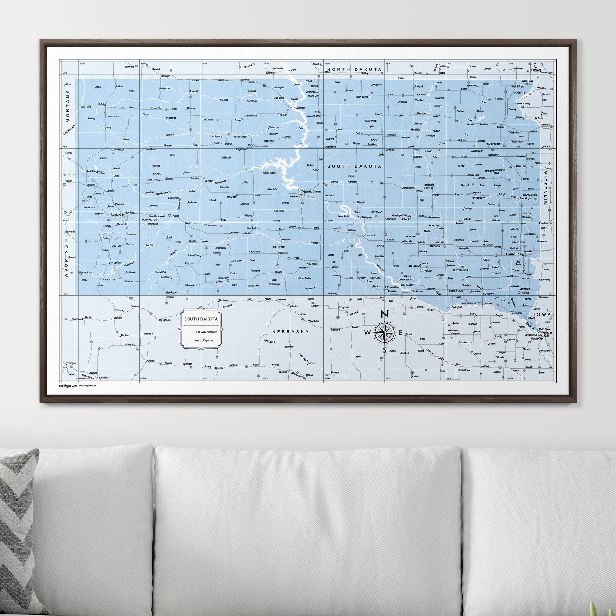 Push Pin South Dakota Map (Pin Board) - Light Blue Color Splash CM Pin Board