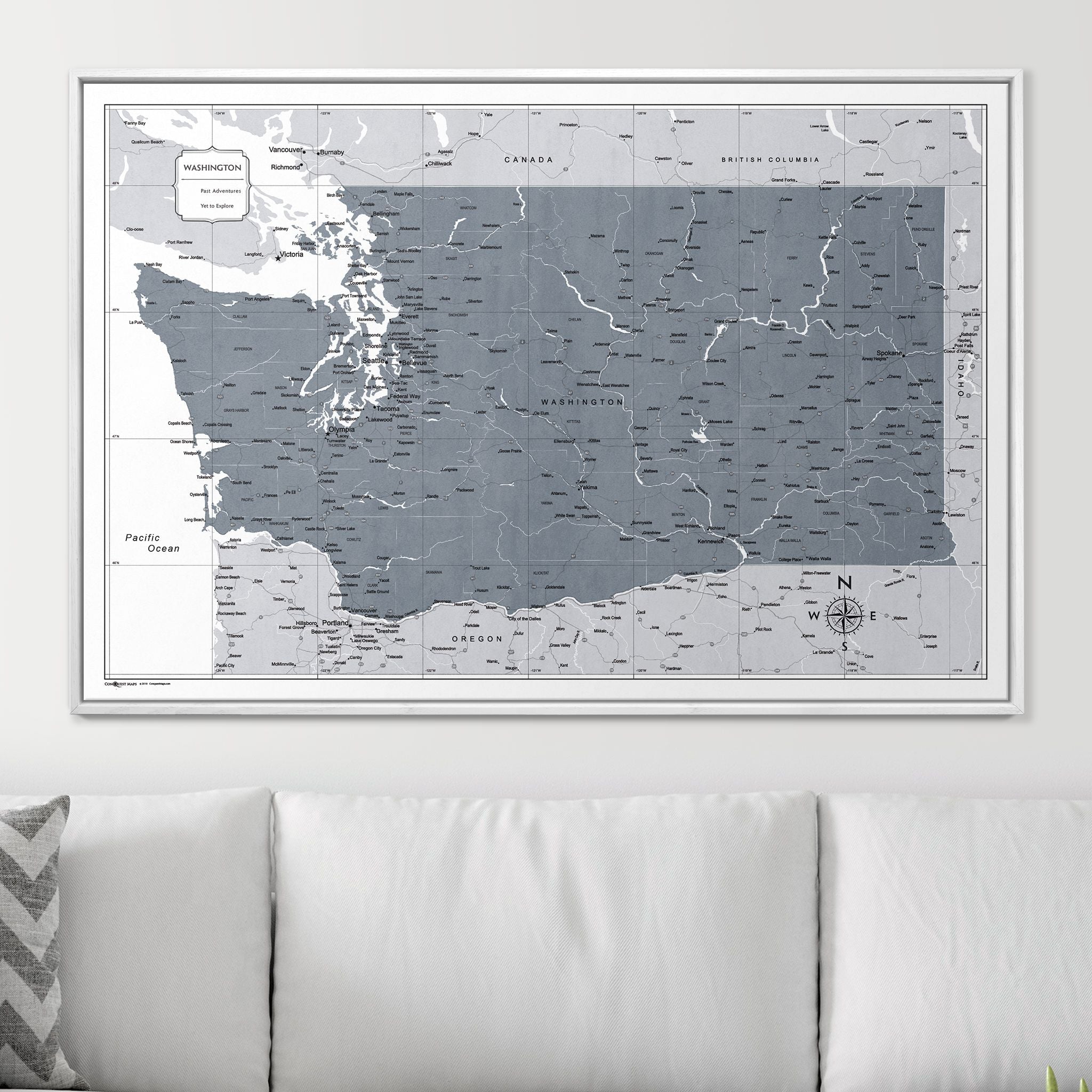 Push Pin Washington Map (Pin Board) - Dark Gray Color Splash CM Pin Board