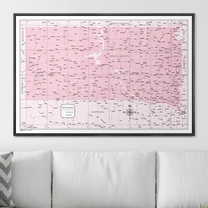 Push Pin South Dakota Map (Pin Board) - Pink Color Splash CM Pin Board