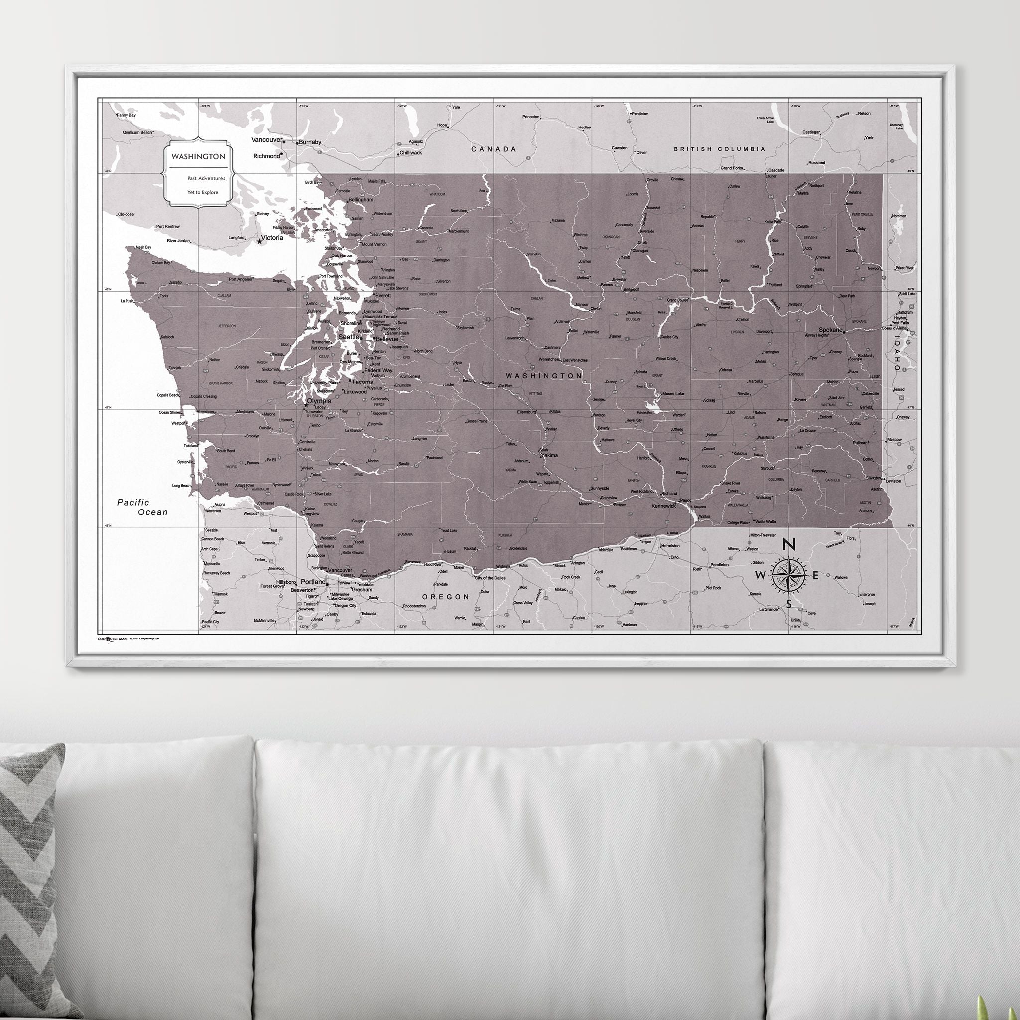 Push Pin Washington Map (Pin Board) - Dark Brown Color Splash CM Pin Board