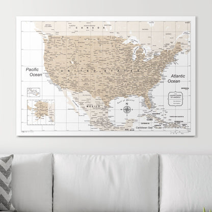 Push Pin USA Map (Pin Board) - Light Brown Color Splash CM Pin Board