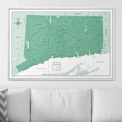 Push Pin Connecticut Map (Pin Board) - Green Color Splash CM Pin Board