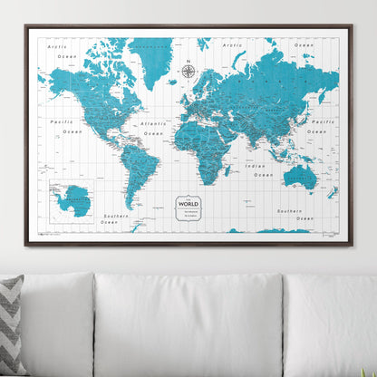 Push Pin World Map (Pin Board) - Teal Color Splash CM Pin Board