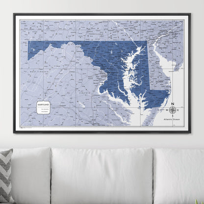 Push Pin Maryland Map (Pin Board) - Navy Color Splash CM Pin Board