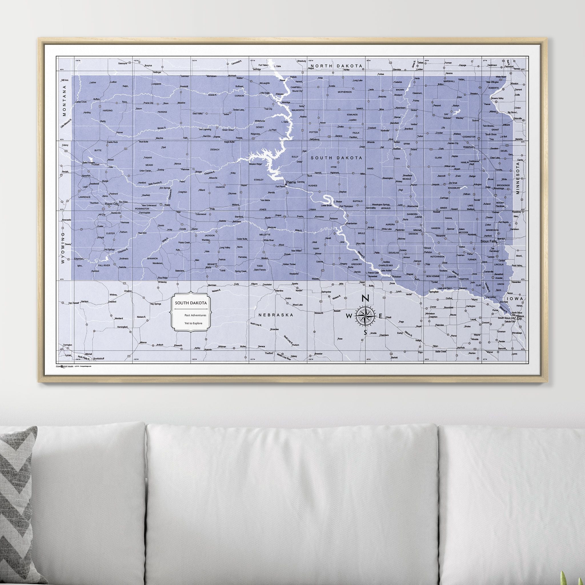 Push Pin South Dakota Map (Pin Board) - Purple Color Splash CM Pin Board