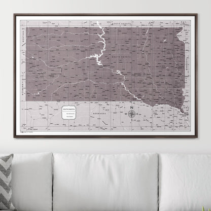 Push Pin South Dakota Map (Pin Board) - Dark Brown Color Splash CM Pin Board