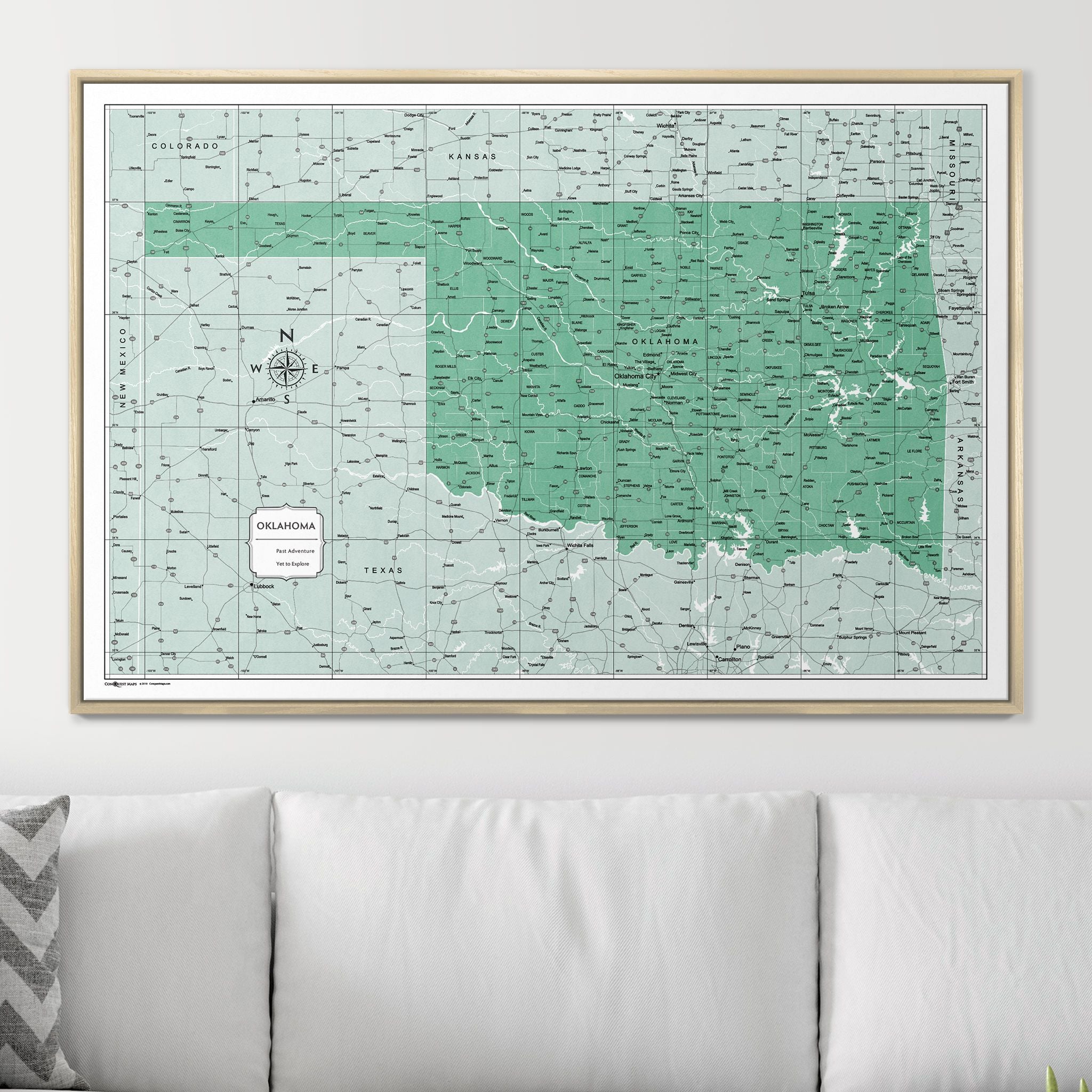 Push Pin Oklahoma Map (Pin Board) - Green Color Splash CM Pin Board