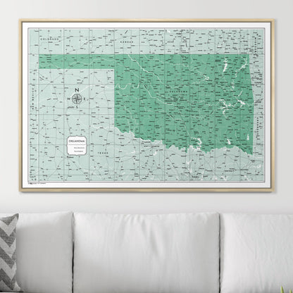 Push Pin Oklahoma Map (Pin Board) - Green Color Splash CM Pin Board