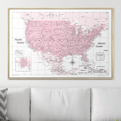 Push Pin USA Map (Pin Board) - Pink Color Splash CM Pin Board