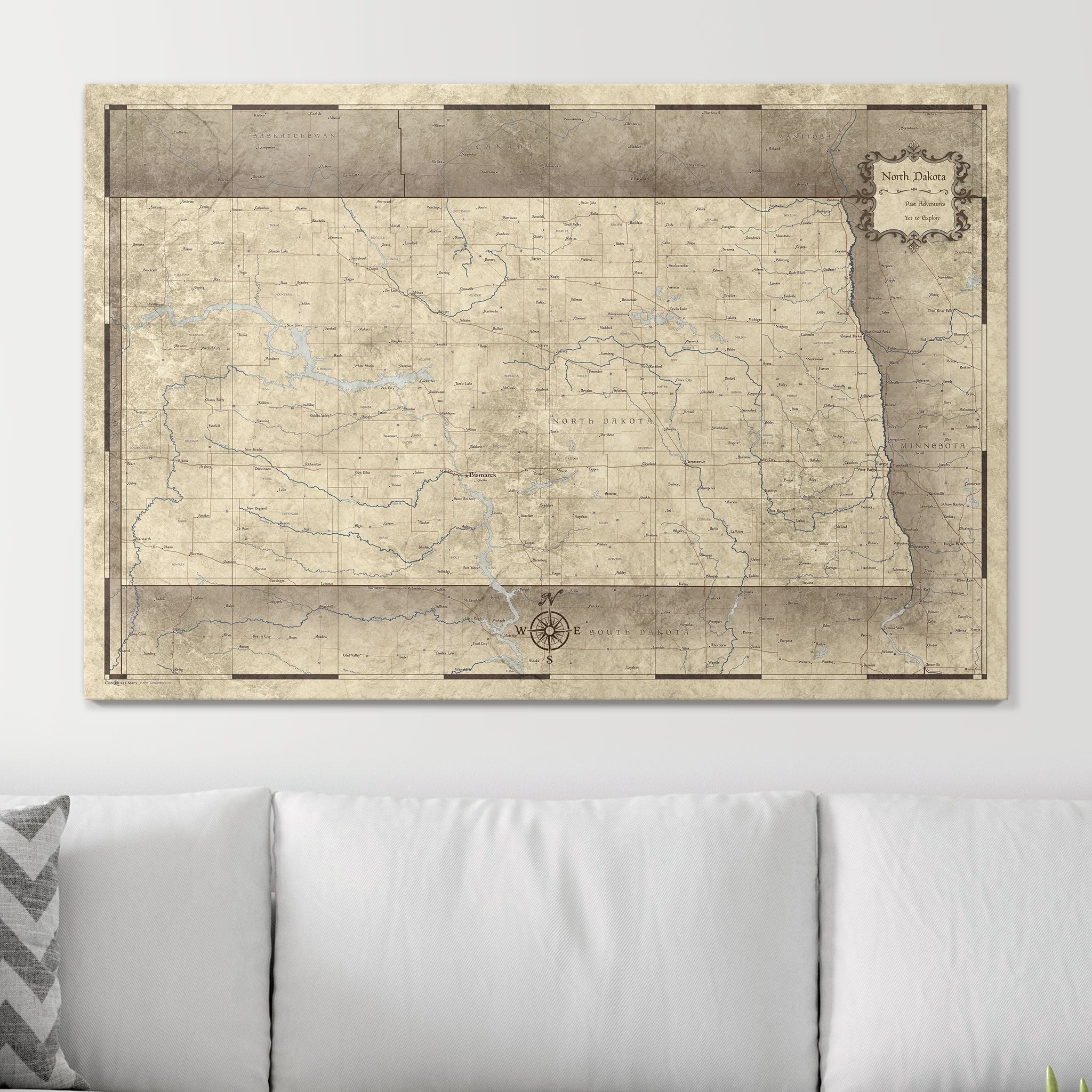 Push Pin North Dakota Map (Pin Board) - Rustic Vintage CM Pin Board