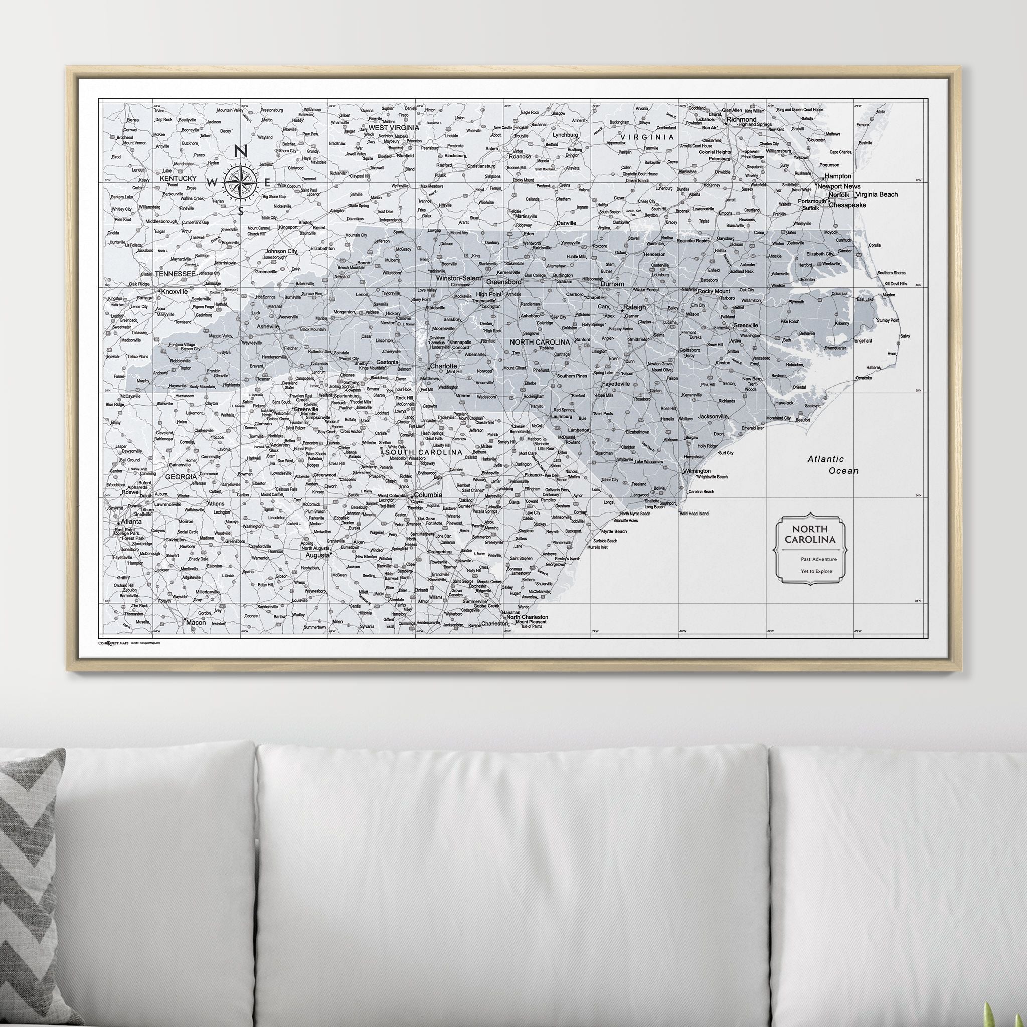 Push Pin North Carolina Map (Pin Board) - Light Gray Color Splash CM Pin Board