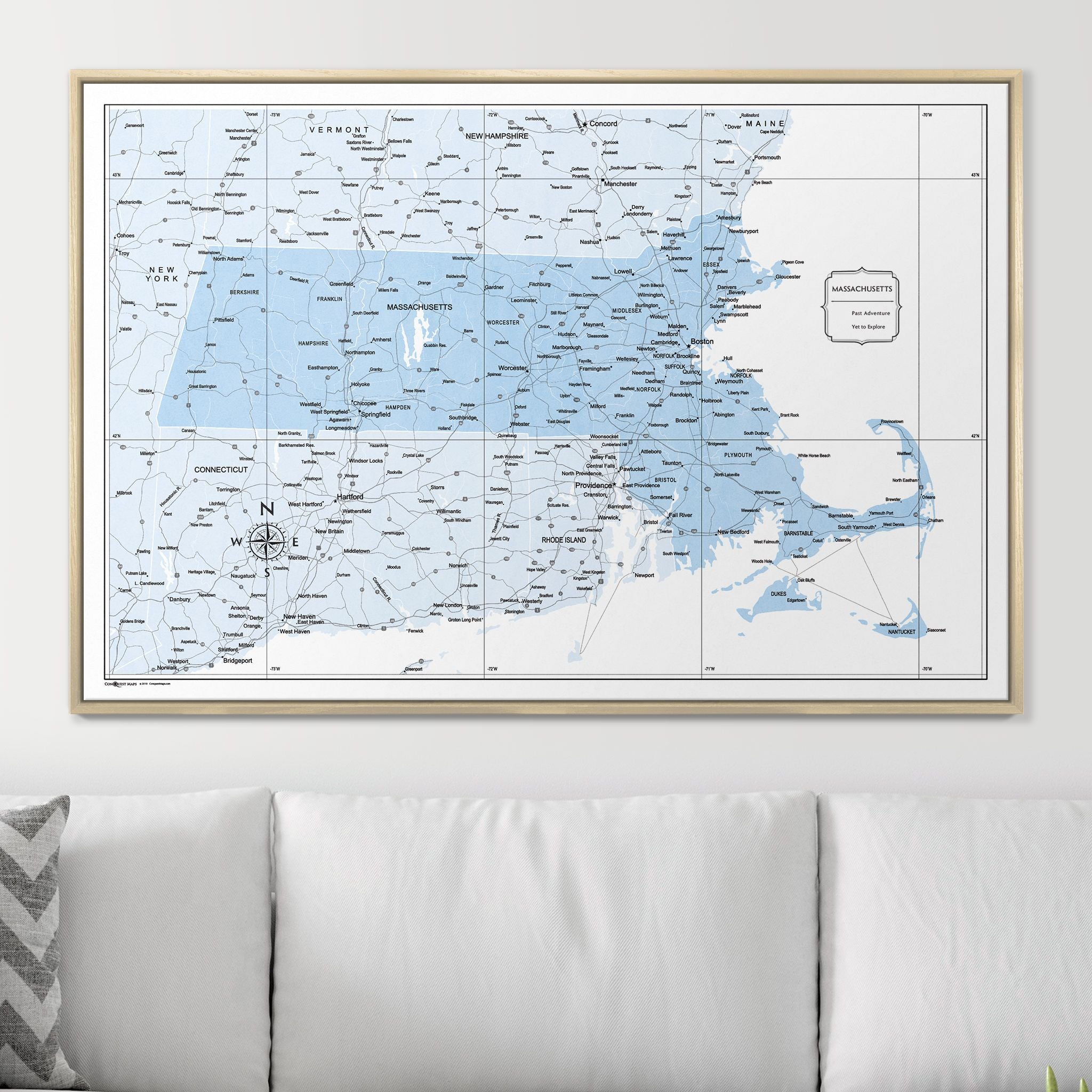 Push Pin Massachusetts Map (Pin Board) - Light Blue Color Splash CM Pin Board