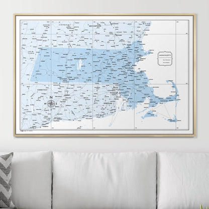 Push Pin Massachusetts Map (Pin Board) - Light Blue Color Splash CM Pin Board