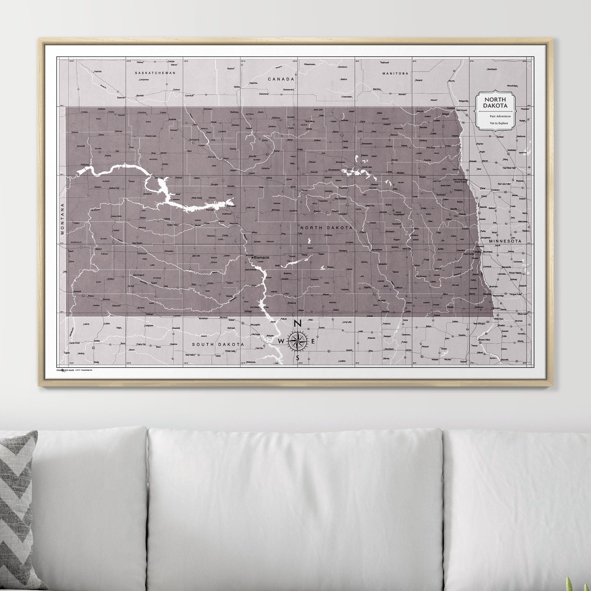 Push Pin North Dakota Map (Pin Board) - Dark Brown Color Splash CM Pin Board