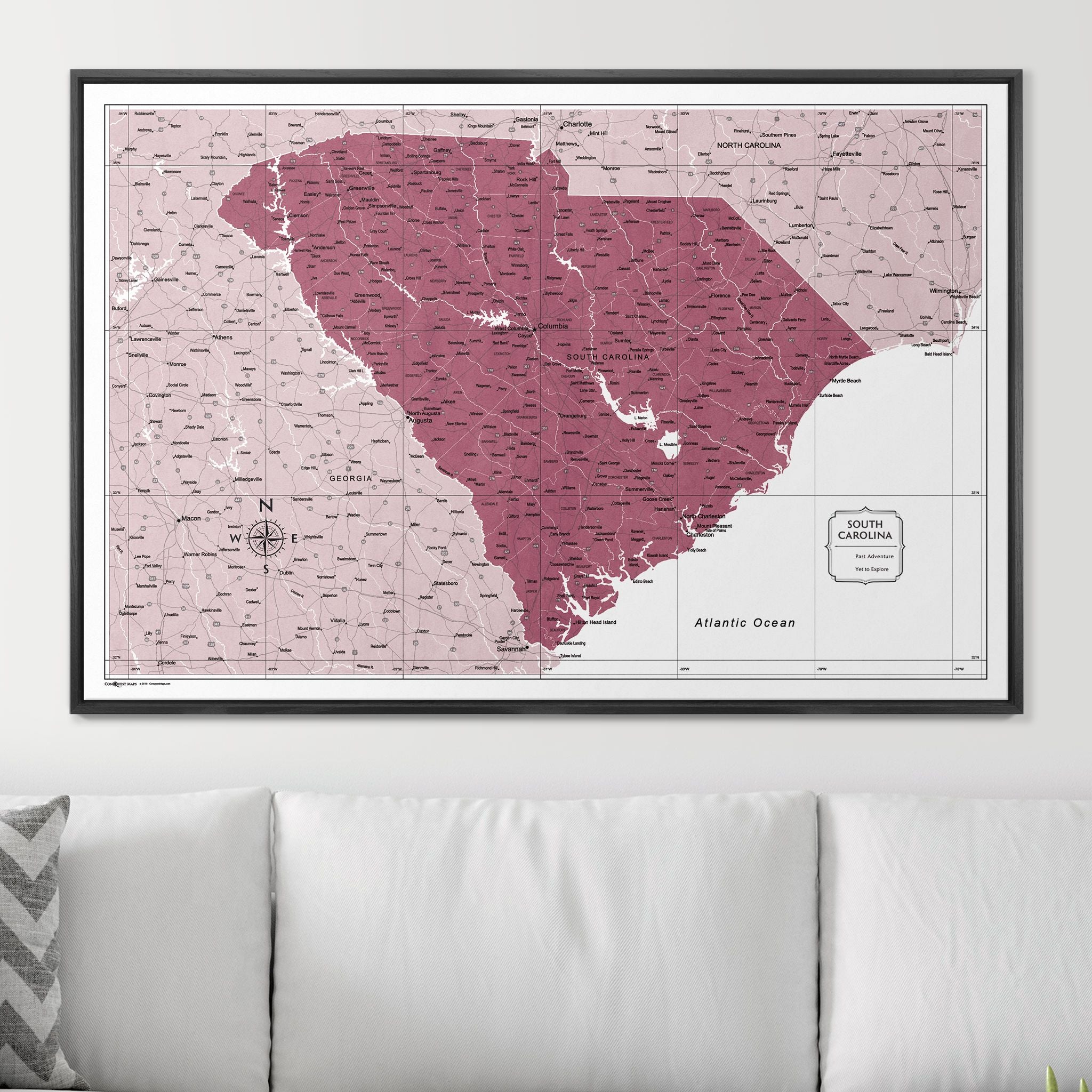 Push Pin South Carolina Map (Pin Board) - Burgundy Color Splash CM Pin Board