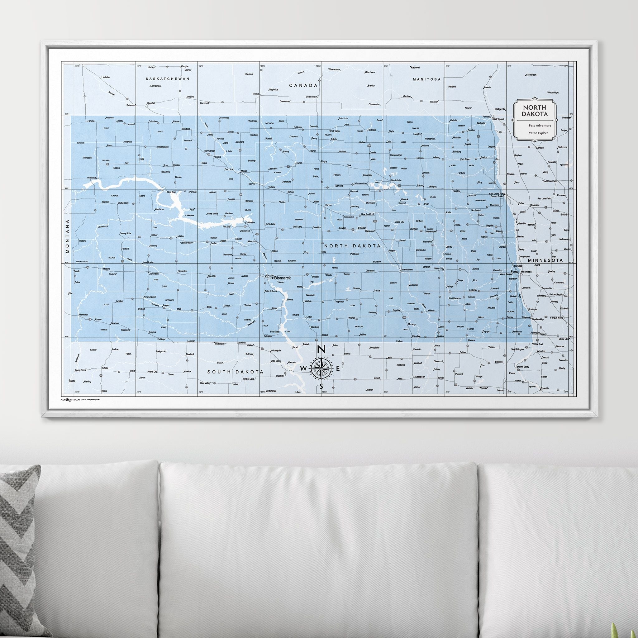 Push Pin North Dakota Map (Pin Board) - Light Blue Color Splash CM Pin Board