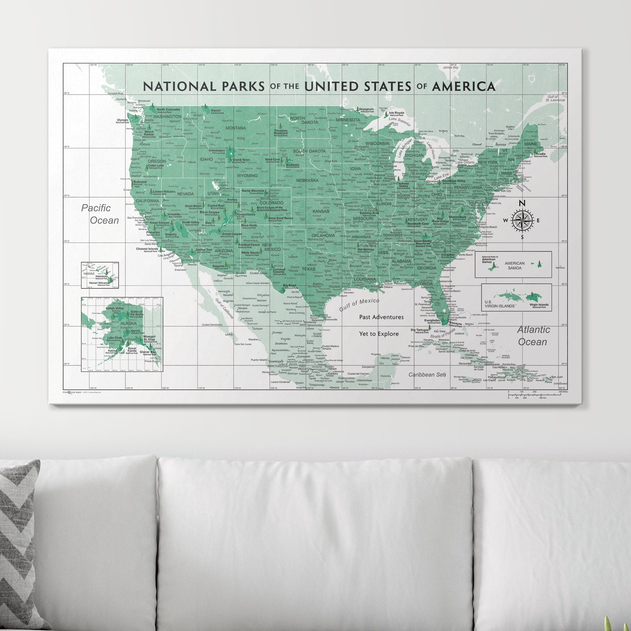 Push Pin National Parks Map (Pin Board) - Green Color Splash CM Pin Board