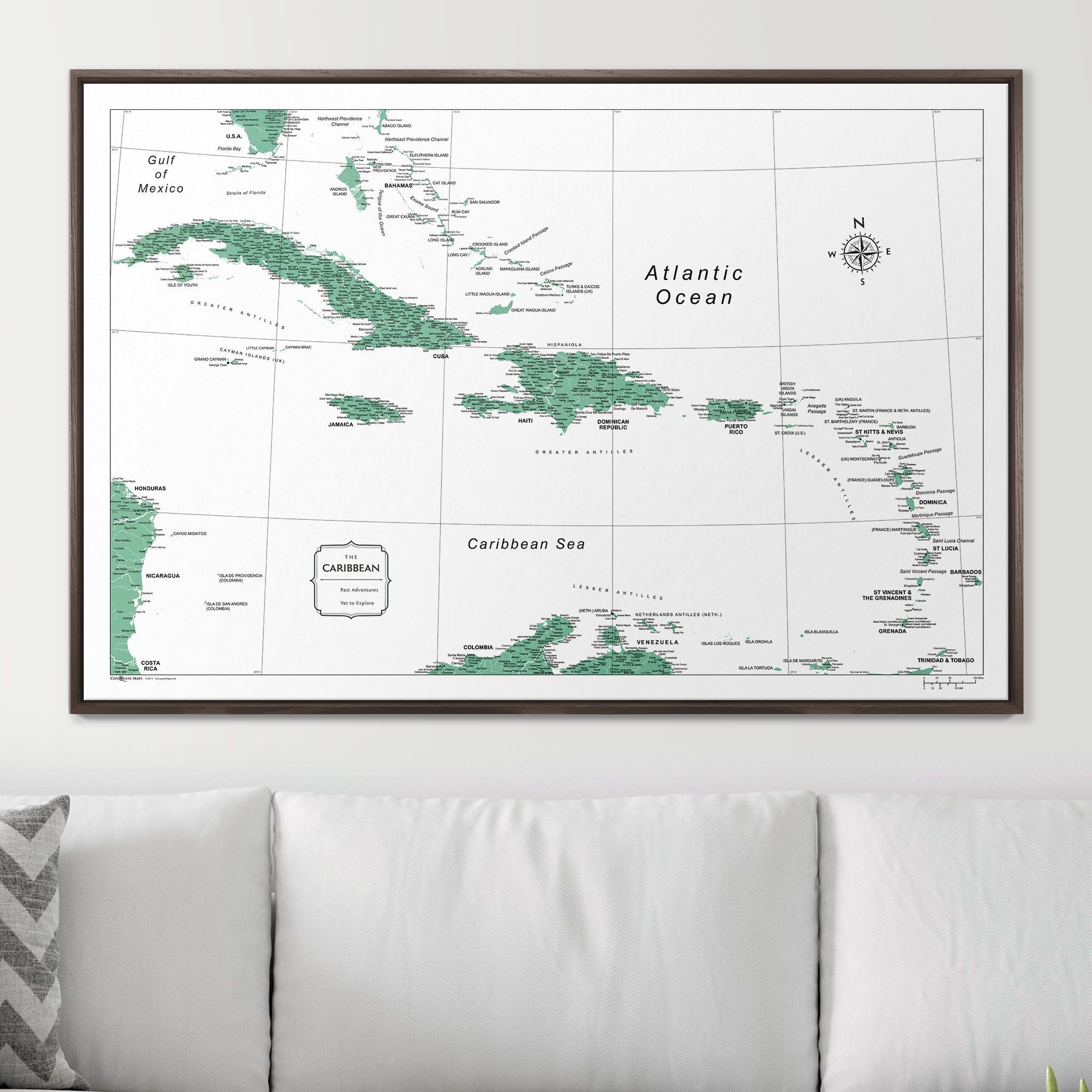 Push Pin Caribbean Map (Pin Board) - Green Color Splash CM Pin Board