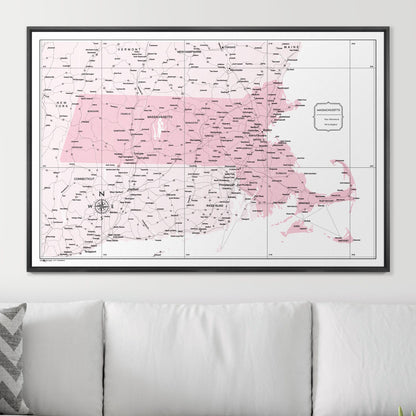 Push Pin Massachusetts Map (Pin Board) - Pink Color Splash CM Pin Board