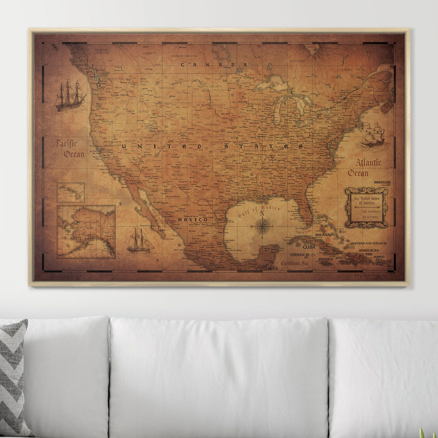 USA Travel Map Pin Board with Push Pins: Golden Aged — Conquest Maps LLC