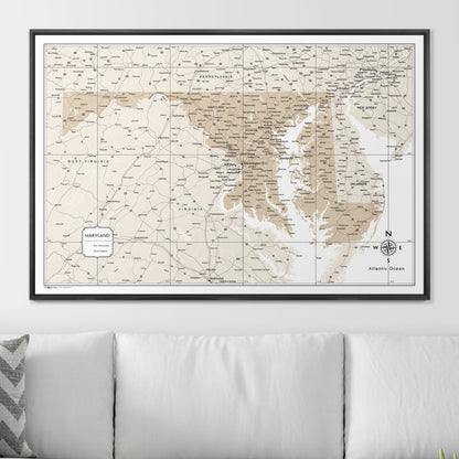 Push Pin Maryland Map (Pin Board) - Light Brown Color Splash CM Pin Board