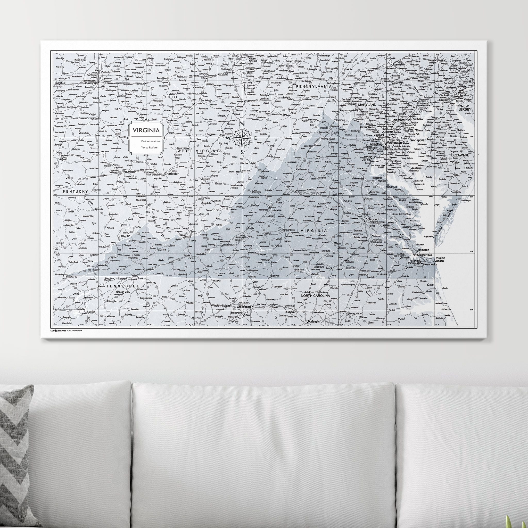 Push Pin Virginia Map (Pin Board) - Light Gray Color Splash CM Pin Board