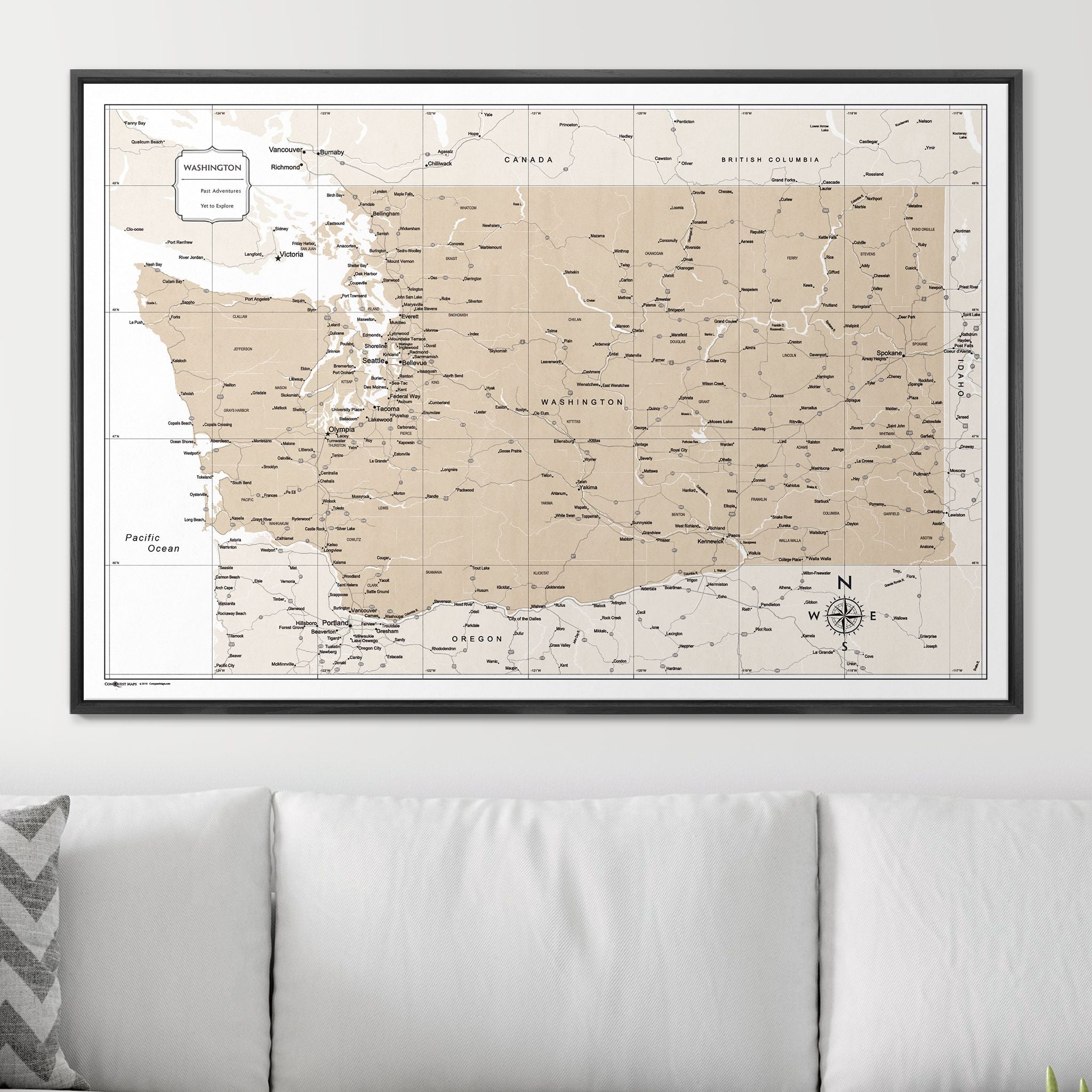 Push Pin Washington Map (Pin Board) - Light Brown Color Splash CM Pin Board